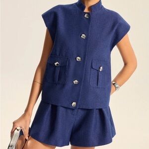 Commense Cap Sleeve Collared Vest